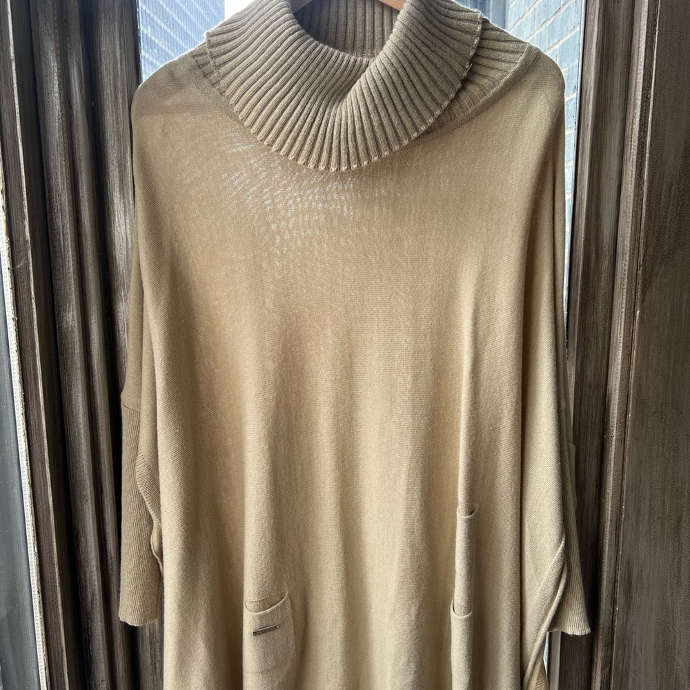 Women’s Tan Mersea Pullover Sweater with Ribbed Collar and Mini Pockets